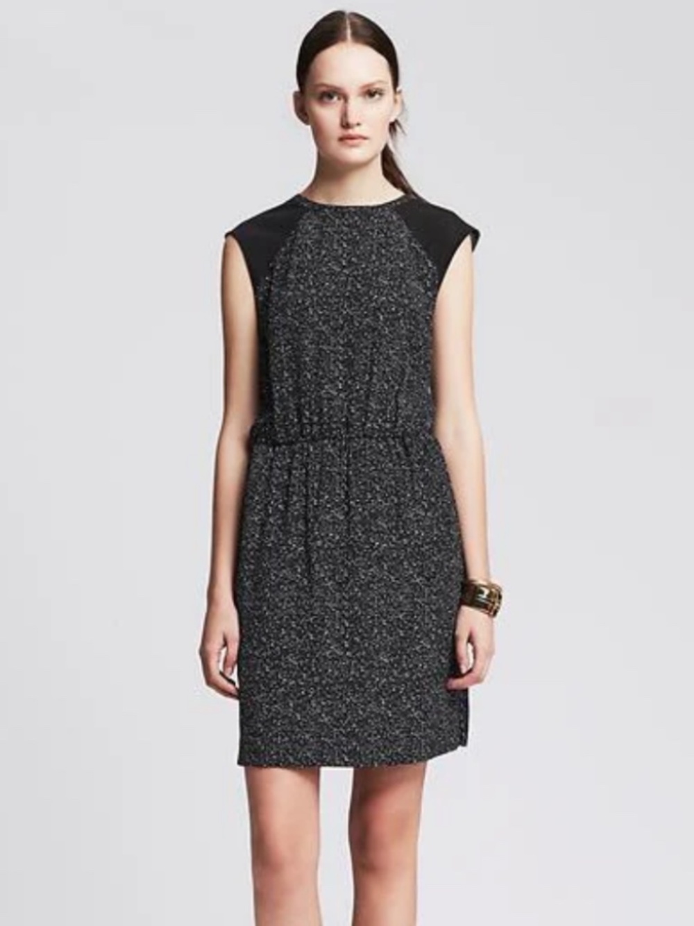Banana Republic Printed Mesh-Inset Dress Black and White Size 10
